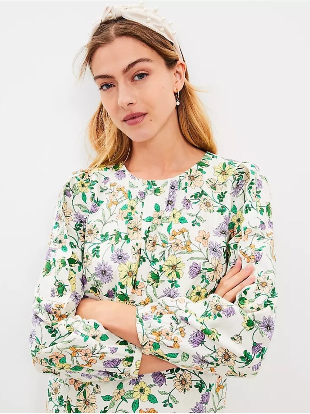 LOFT Floral Long Sleeve Shift Dress Linen Blend Size 8 Petite NWT - Picture 3 of 13